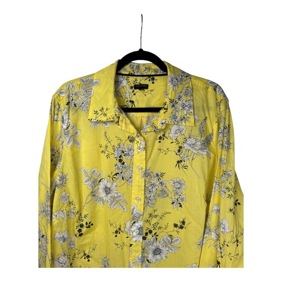 Talbots Womens 2X Top Yellow Floral Cotton Long Sleeve Lightweight Office Summer - Picture 3 of 12